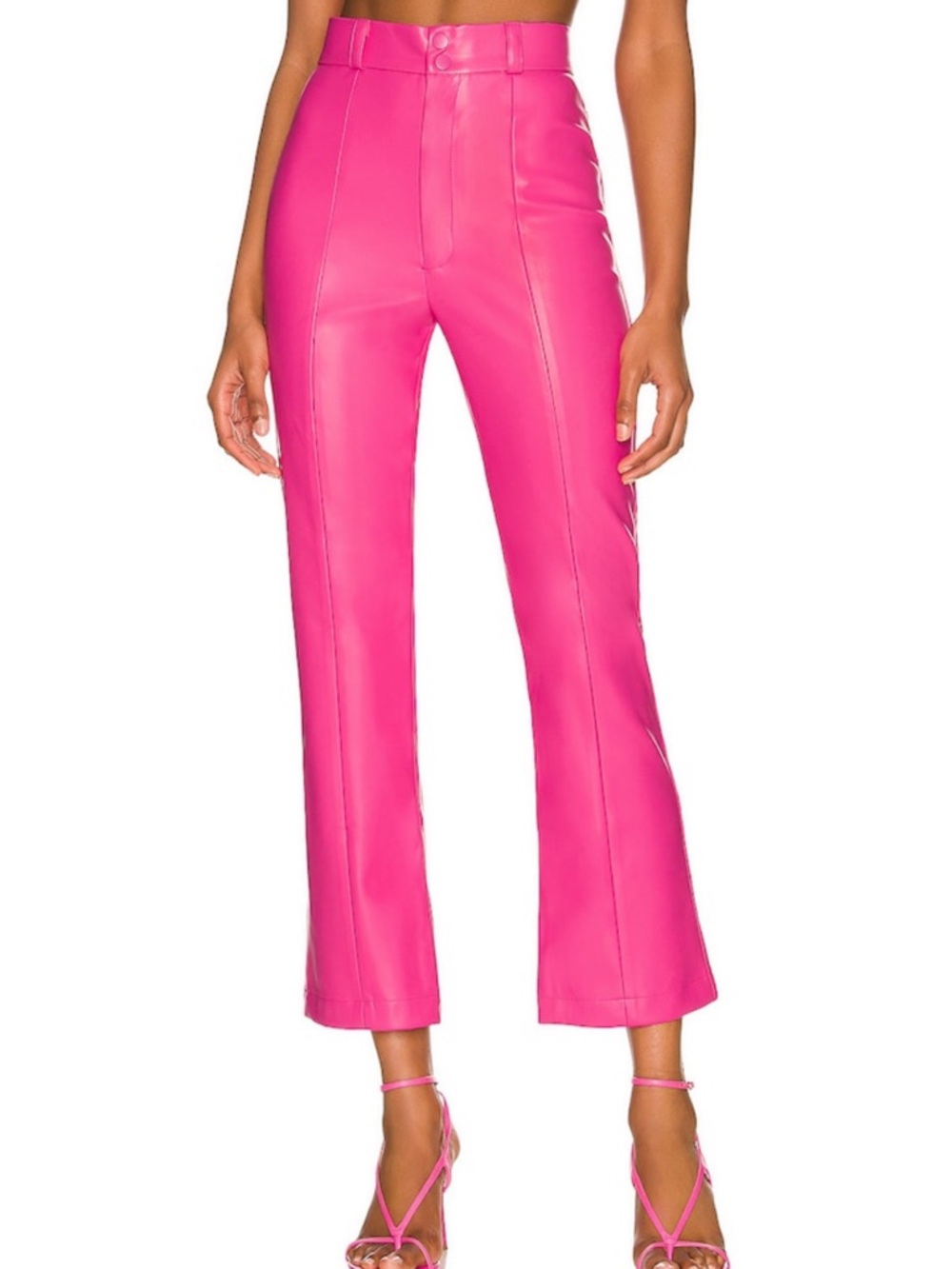 Revolve Bardot Polly Faux Leather Pant L High Rise Straight Leg Barbiecore